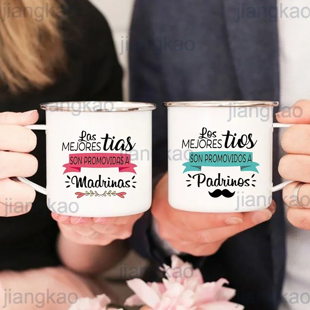 Befördert zur Patin/Gottvater-Druckbecher, Schwangerschaftsankündigung, Kaffeetasse, Getränke, Milch, Emaille-Tassen, Geschenk für Patin, Pate