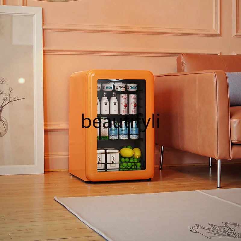 

Ice Bar Retro Small Living Room Refrigerated Cabinet Transparent Tea Refrigerator Glass Door Beverage Cabinet for Home Use