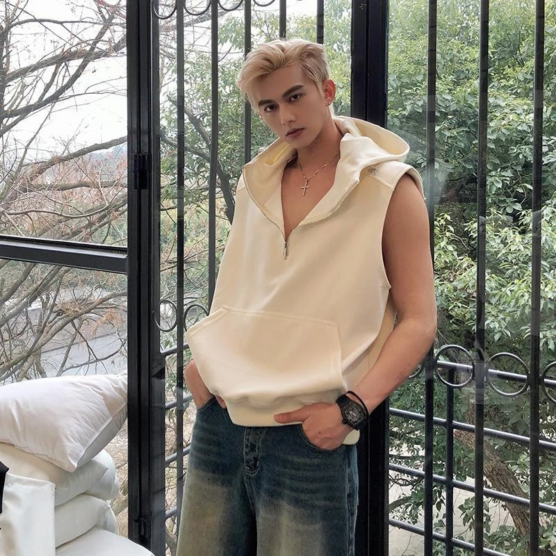 

Oversized Men's American Street Style Hooded Vest Sleeveless Spring Summer Casual Fashion Outerwear