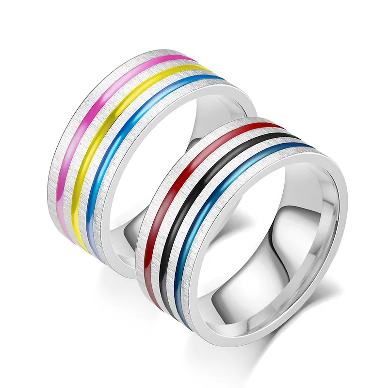 

New Fashion Stainless Steel Rainbow Pride Couple Rings Women Men Gay Lesbian LGBT Jewelry Accessories Wholesale Dropshipping