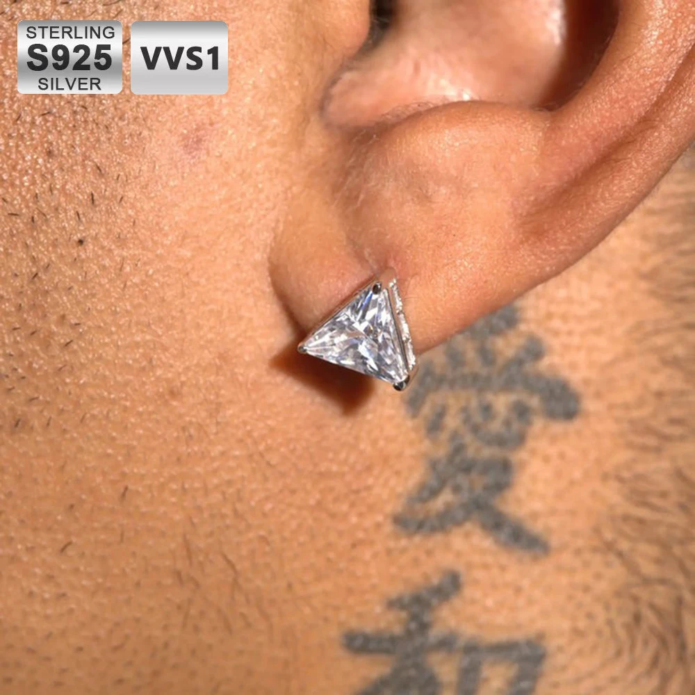 

ICEBLING 925 Sterling Silver VVS1 Moissanite Earrings Triangle Cut 5-8 MM Real VVS1 Gems Ear Studs Fine Jewelry