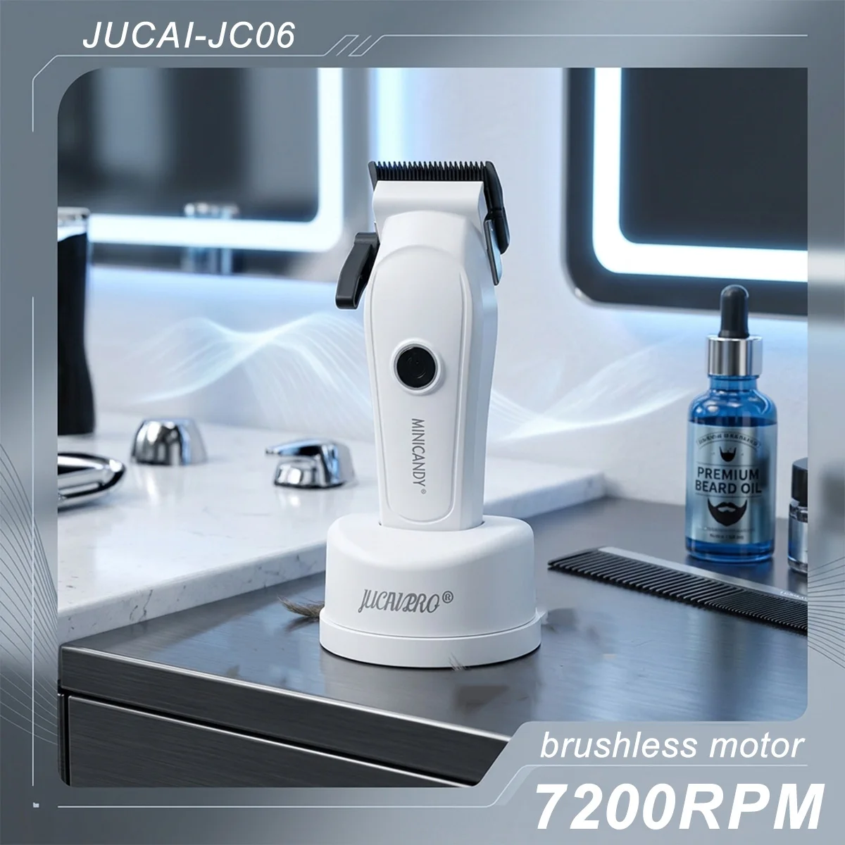 JUCAI Mini Candy Professional Hair Clipper for Men 7200RPM Brushless Motor Phantecho DLCBlade Base Charger Haircut Machine