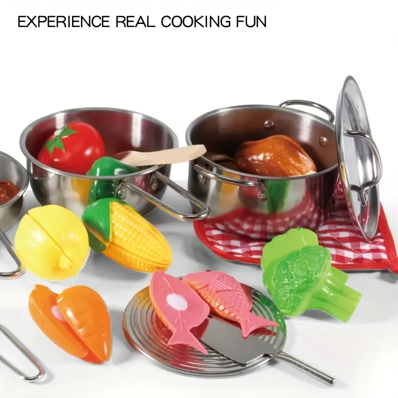 Household stainless steel kitchen toy mini simulation dinnerware vegetable cooking set, children's birthday gift toy