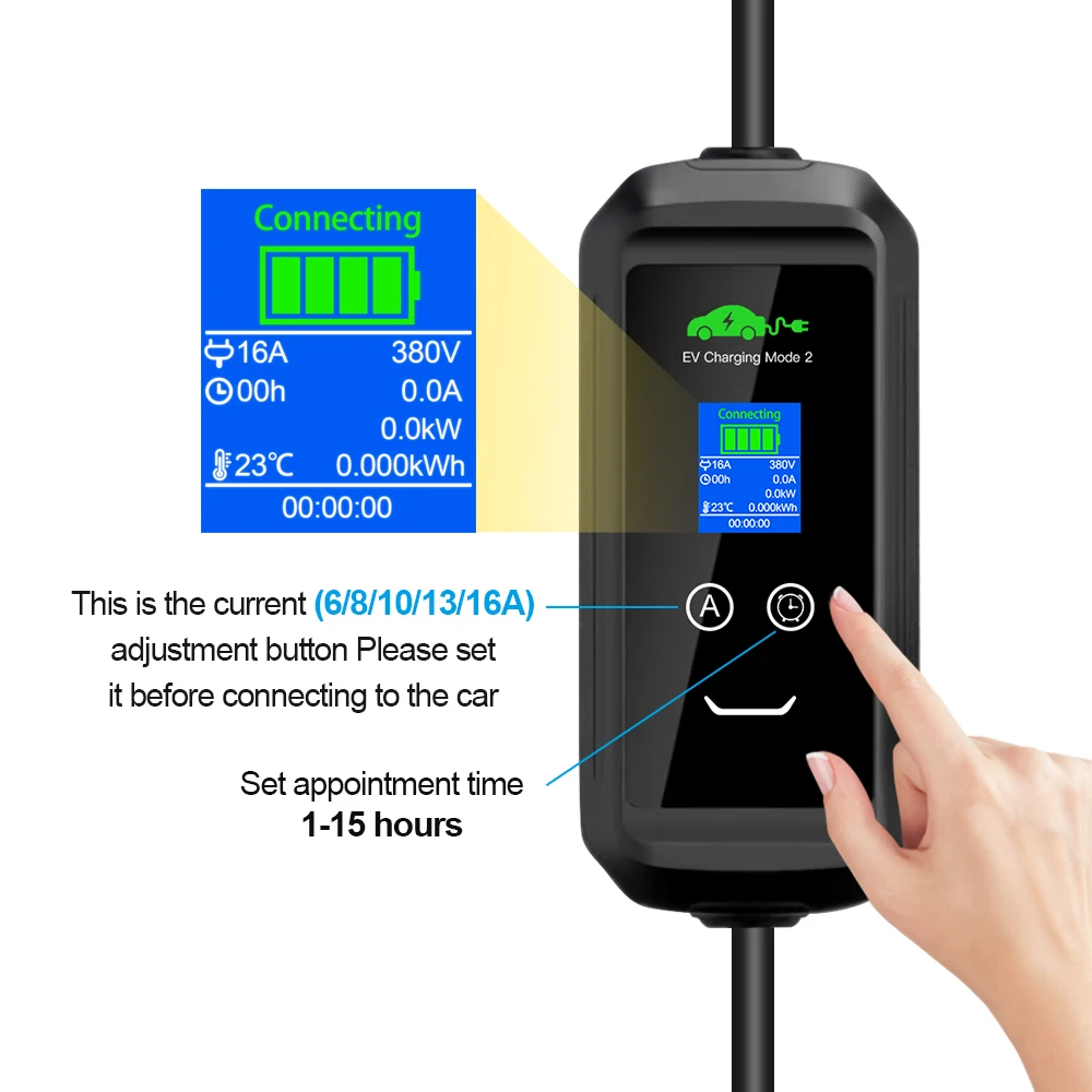 Draagbare EV-oplader 6/8/10/13/16A 11KW Type 2 IEC 62169 Tuya APP Telefoonbediening Opladen voor hybride elektrische voertuigauto\'s 5M