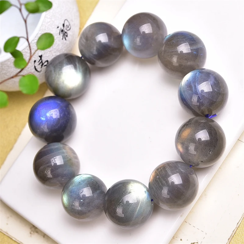 24MM Natural Labradorite Moon Stone Bracelet Charms Handmade Fortune Energy Bangle Mineral Woman Amulet Jewelry Gift 1PCS