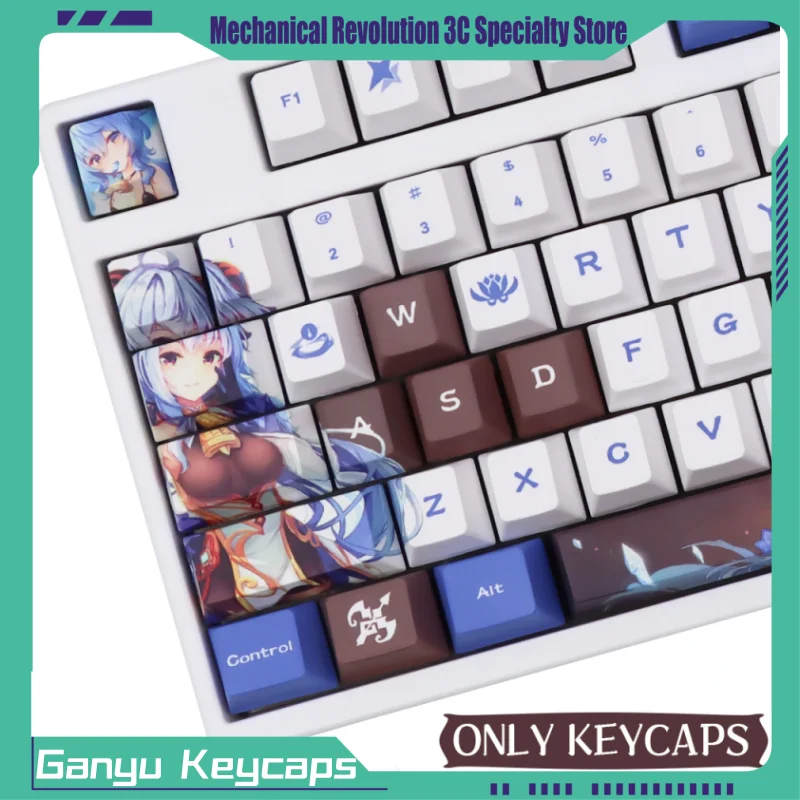 

New Ganyu Theme Keycaps 138 Key Cherry Profile Pbt Thermal Sublimation Mechanical Keyboard Cartoon Animation Anime Game Keycaps