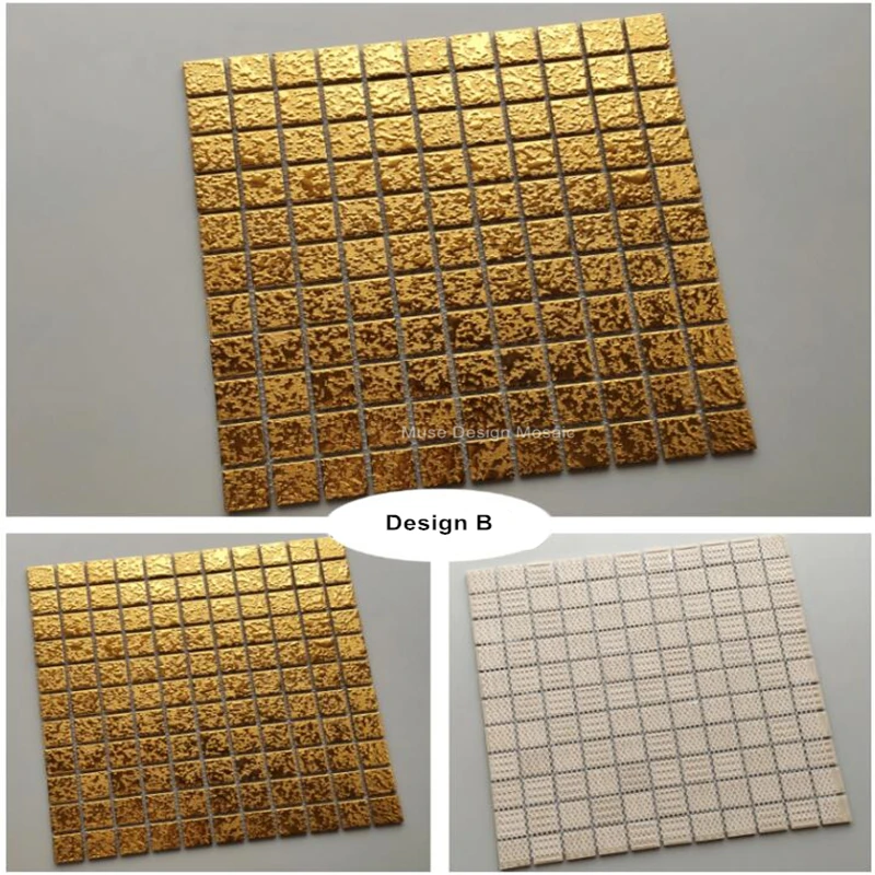 11 PCS Luxury Gold Ceramic Mosaic Tiles, Electroplated Golden Procelain Wall Tils, Color lasting 70 years