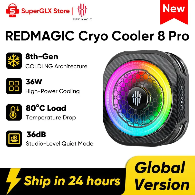 

REDMAGIC Cryo Cooler 8 Pro 8th-Gen COLDLNG Architecture AI-Powered Smart Cooling 80°C Load Temperature Drop Phone Cooler