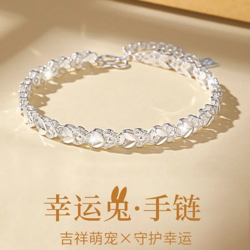 

999 Rabbit Bracelet Women, Solid Silver Bangle, Birthday Mother'S Day Girlfriend