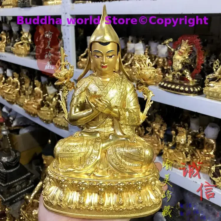 High grade TOP buddha statue Buddhism Gelugpa Yellow Sect Tibetan Lamaism Gilding golden Lama Tsongkhapa ZONG KABA Buddha statue