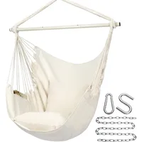 Hammock Chair Hanging Rope Swing Chair, Max 500 Lbs, 2 Seat Cushions Included, Removable Steel Spreader Bar with Anti-Slip Rings