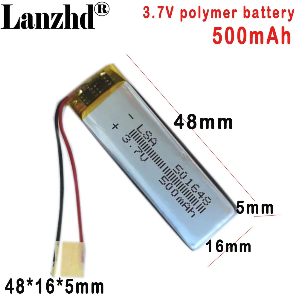 Battery wholesale  501648 polymer lithium Battery 500MAH 3.7V For Bluetooth speaker water refill instrument LED glow stick