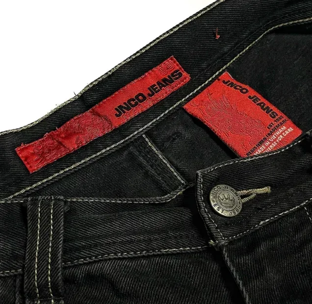 JNCO Jeans anchos de cintura alta para hombres y mujeres, pantalones vaqueros holgados, pantalones góticos, bordado gráfico de calavera Retro, Hip Hop, Harajuku, nuevo