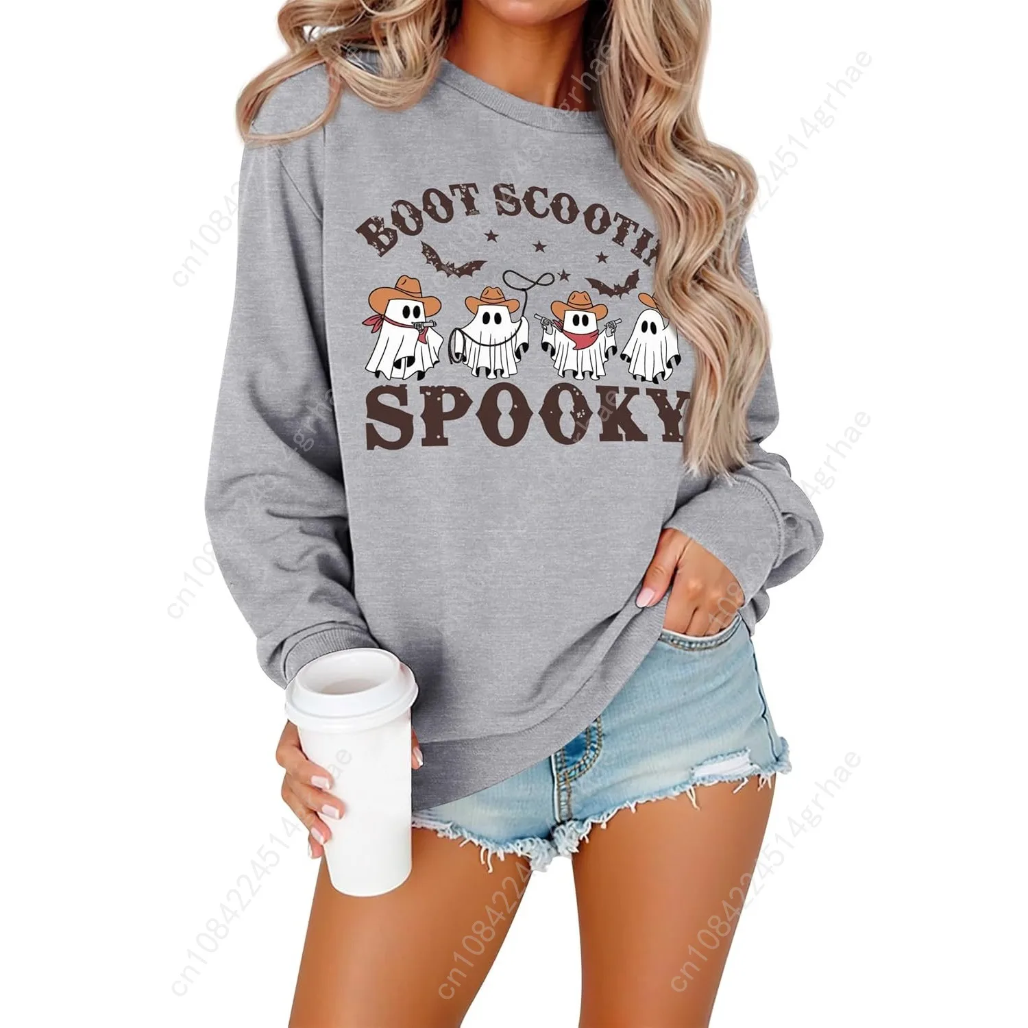 

Halloween Sweatshirts For Women Spooky Season Sweatshirt Oversized Halloween Ghost Shirt Fall Crewneck Pullover Tops