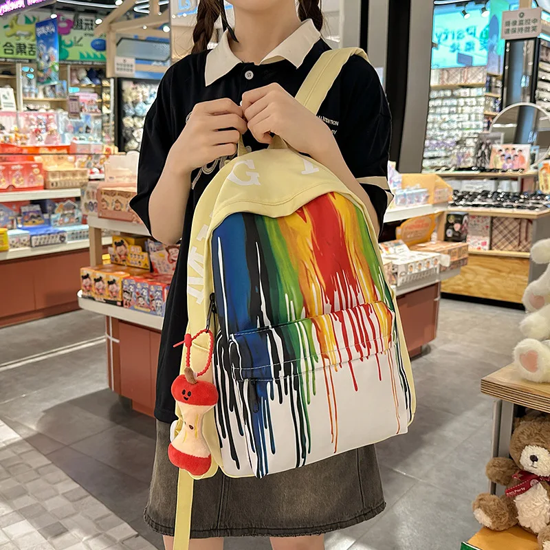 High aesthetic rainbow graffiti backpack for middle and high school students lightweight and large capacity backpack for leisure
