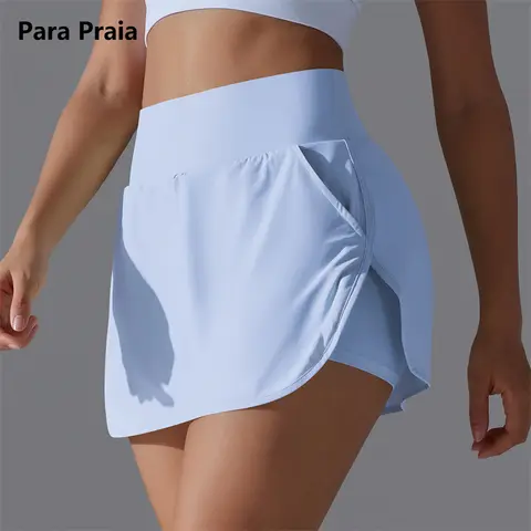 Para Praia 여성용 테니스 스커트, 하이 웨이스트 운동 스커트, 배 컨트롤 골프 스커트, 주머니가 달린 러닝 반바지