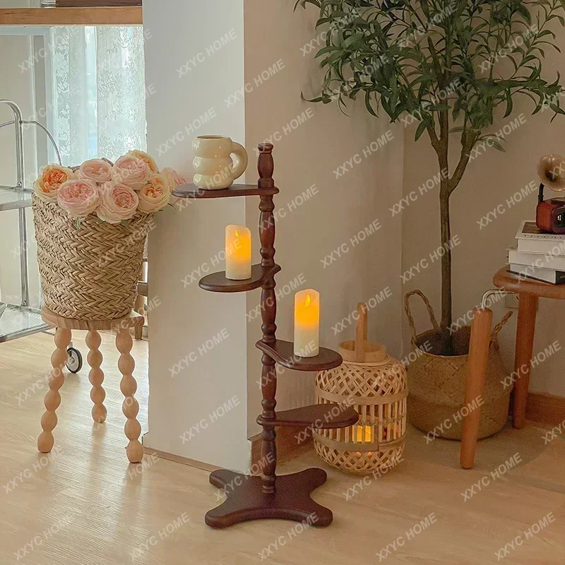 QQMiddle-Ancient Small Furniture Layered Retro Storage Rack Cup Candlestick French Decorative Shelf Storage Flower Rack
