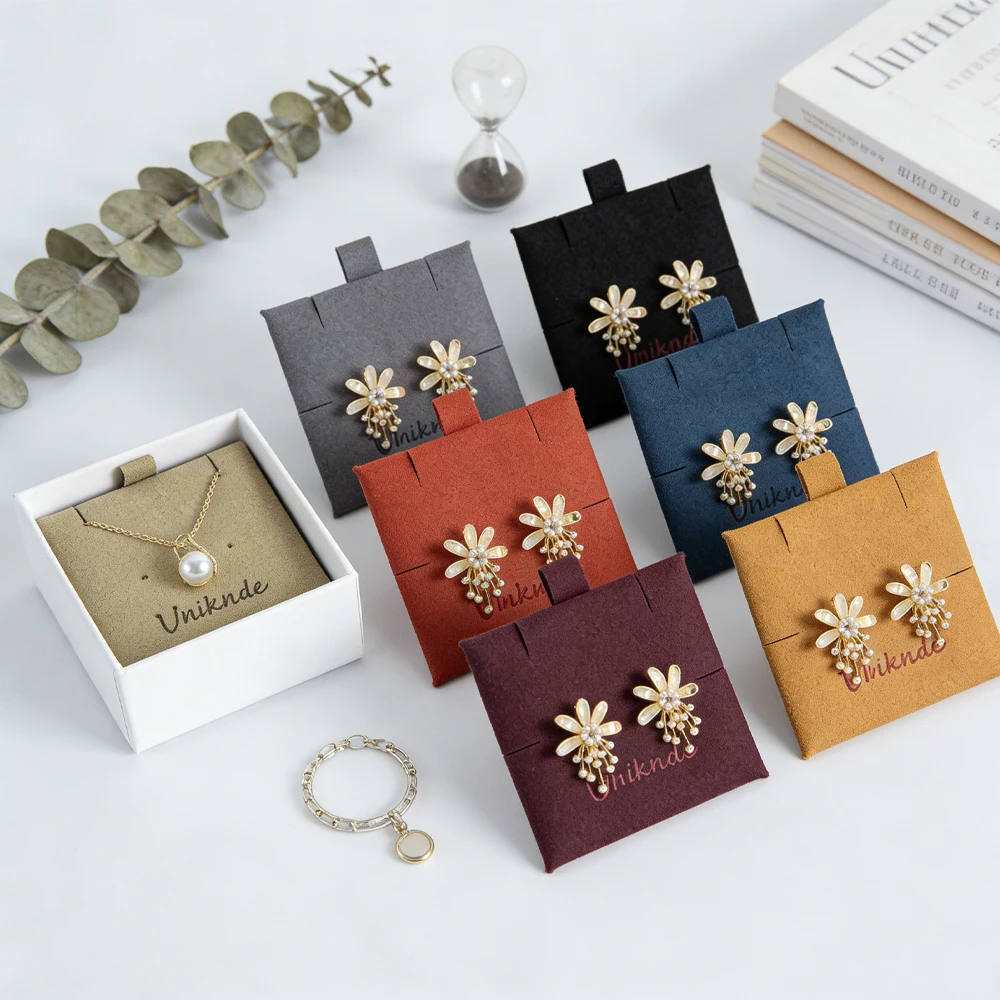 

Customized Embossed Logo Microfiber 6x6cm Jewelry package Insert Card Small Stud Earrings Necklace Packaging Display Cards Pads
