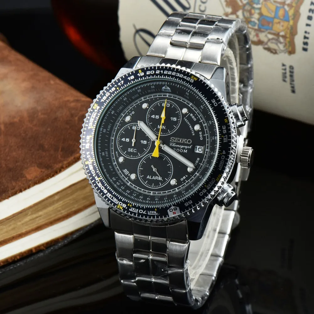 ساعة رجالية عالية الجودة فاخرة من العلامة التجارية الأصلية من seikoHot ، ساعة متعددة الوظائف مقاومة للماء من الفولاذ المقاوم للصدأ كرونوغراف AAA