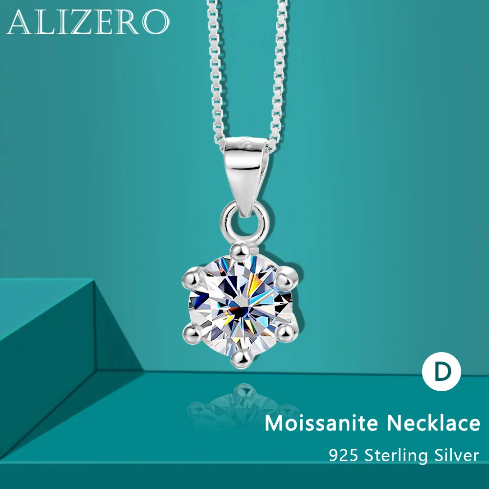 

ALIZERO 1ct D Color Moissanite Pendant Necklace 925 Sterling Sliver Box Chain Plated 18k White Gold Necklaces for Women Jewelry