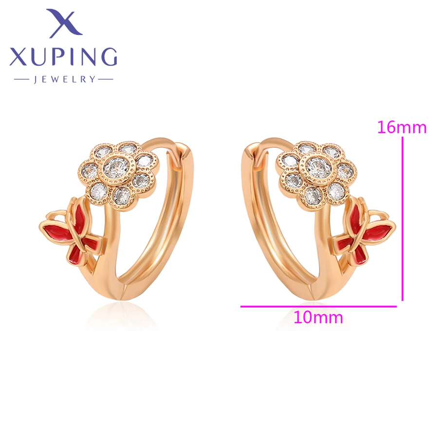 Xuping Jewelry Fashion Flower and Butterfly Shaped Simple Gold Color Hoop Earring for Women Girl A00918026