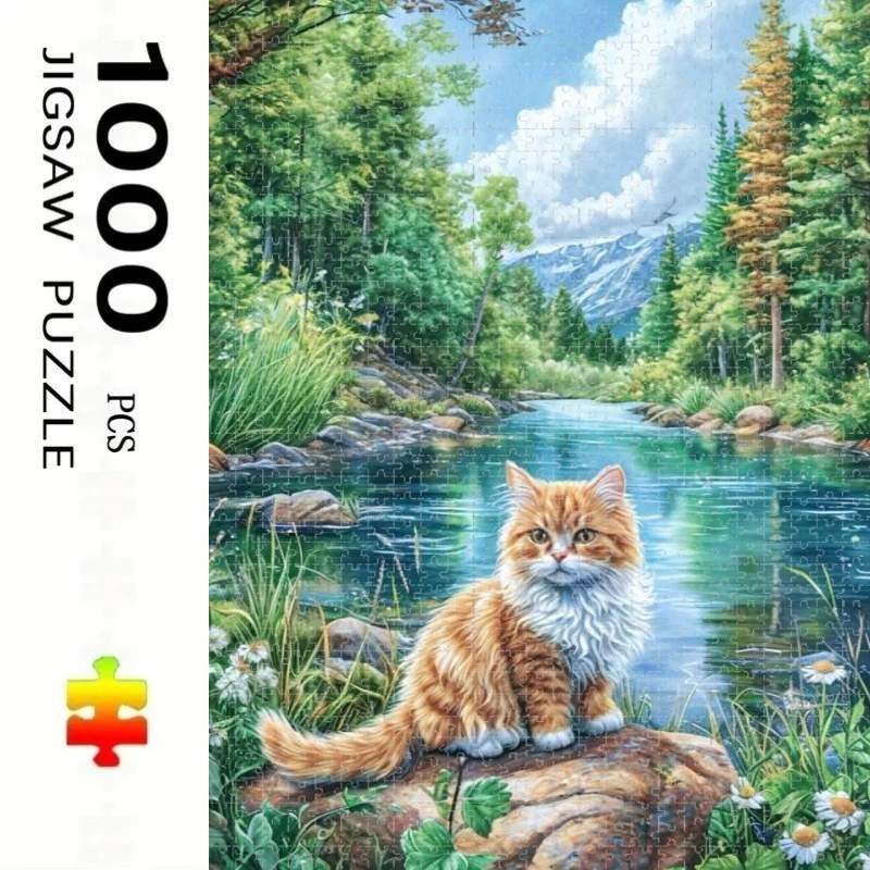 

1000/500 PCS Jigsaw Kittens and River Scenery Home Decor Games Landscape Puzzles Educational Toys Birthday Gifts