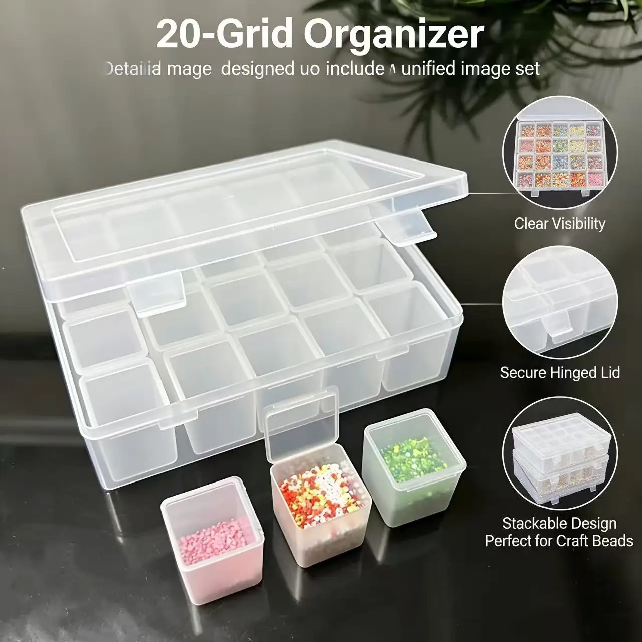 Bead Storage Box with 20 Compartments and a Large Outer Boxss, a Plastic Boxs with a Hinged Lid, Perfect for Storing Beads Tool
