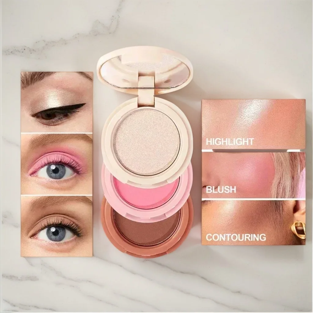 Set regalo tavolozza trucco tutto in uno, fard abbronzante evidenziatore 3 in 1 con glitter per donna, kit trucco perfetto