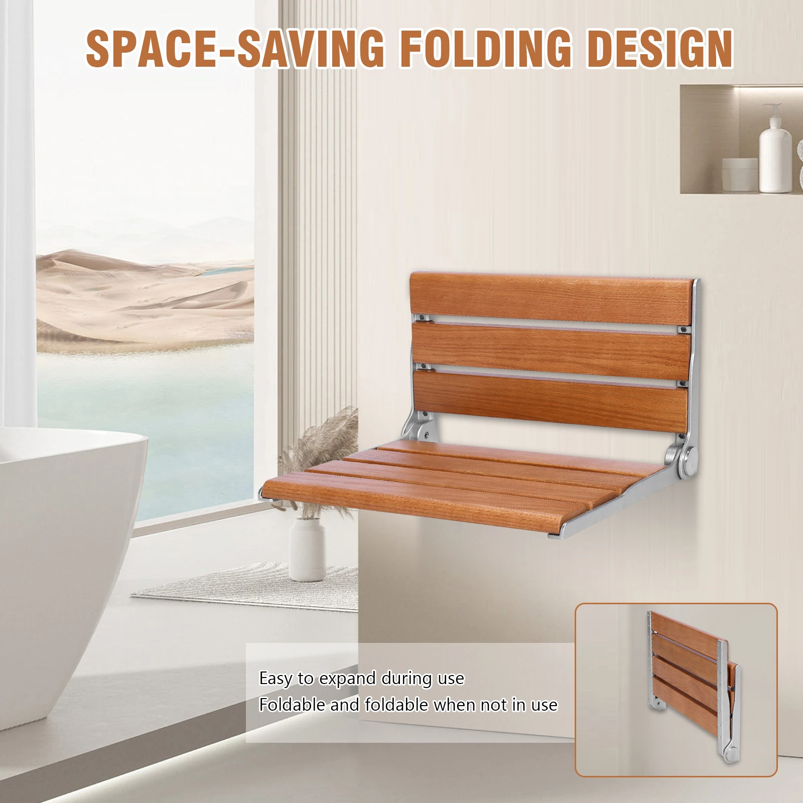 17.7inch Wall-Mounted Folding Shower Seat with Back Bathroom Safety Shower Chair Anti-Slip for Elderly Disabled Adults