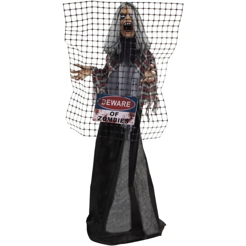 

Haunted Hill Farm Life-Size Animatronic Scary Zombie with Electric Fence and Activated Lights and Sound, Battery-Operated