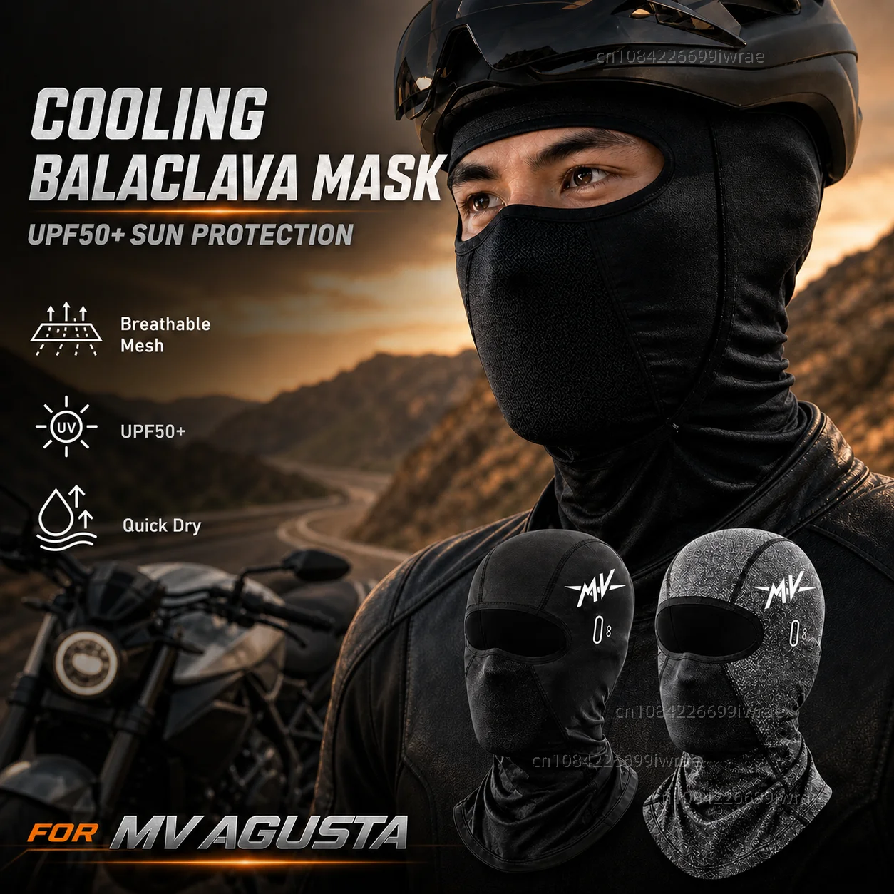 Cooling Motorcycle Balaclava Mask UPF50+ UV Protection Breathable Face Cover Summer For MV Agusta 675 800 Brutale 800 1000