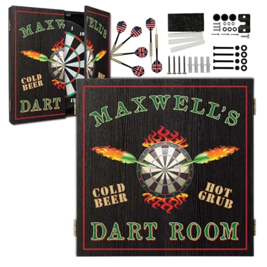 

Personalized Dartboard and Cabinet Set with 6 Steel Tip Darts for Home Entertainment Customizable Design Compact Storage Soluti