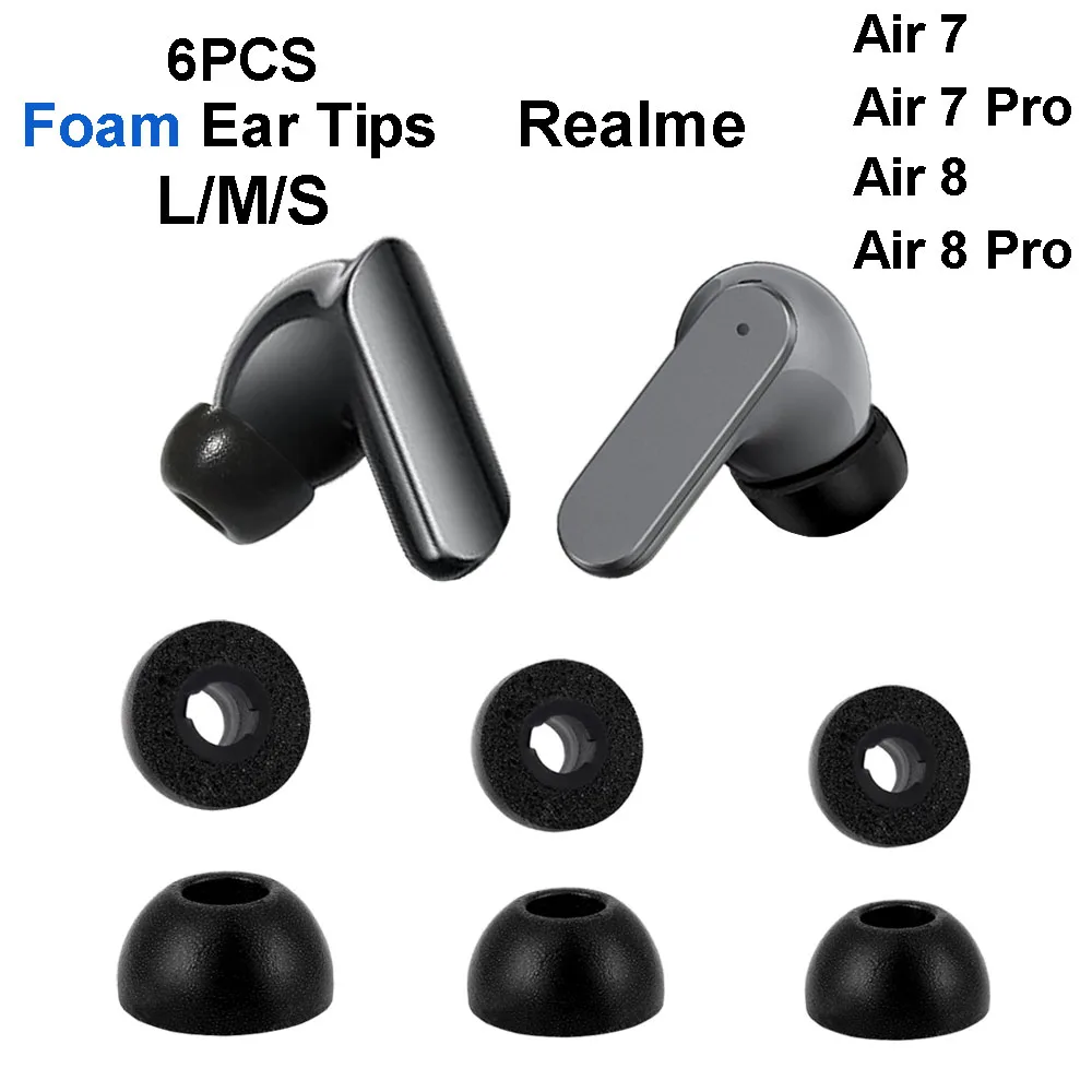 Embouts d'oreille en mousse à mémoire de forme pour Realme Air Buds 7 7Pro 8 8Pro, coussinets d'oreille, accessoires pour écouteurs L/M/S