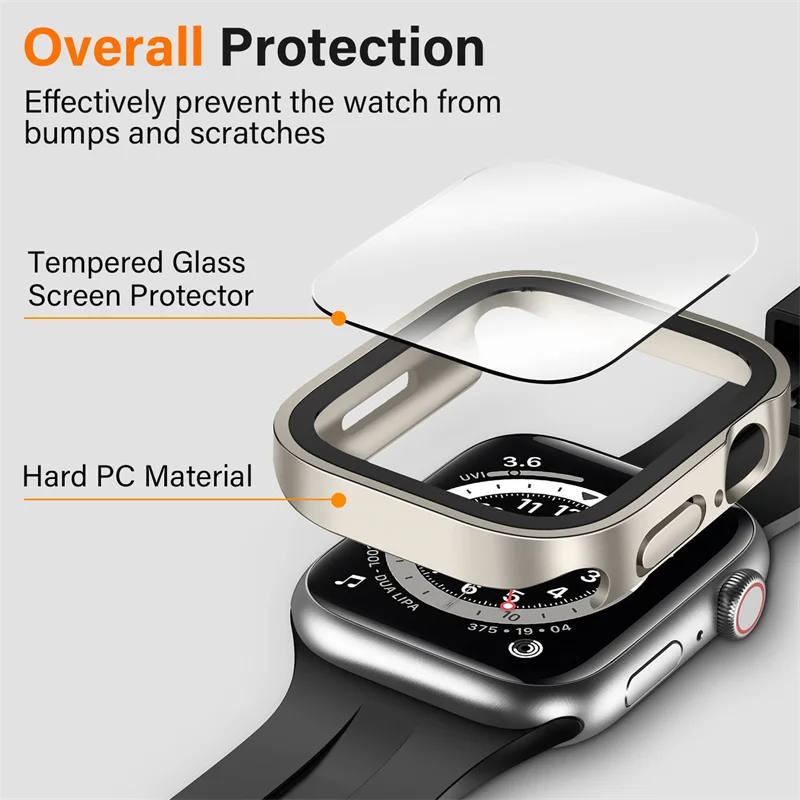 Tempered Glass Case for Apple Watch 45mm 41mm 44mm 40mm Screen Protector Cover Waterproof Hard Bumper iWatch Series 4 5 SE 6 7 8