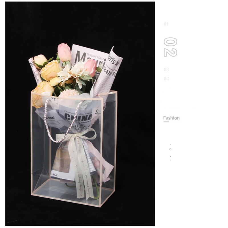 Flower Packing Box Transparent PVC Flower Bouquet Bagging Florist Decoration Long Tote Clear Bag Collocation Packaging Bag