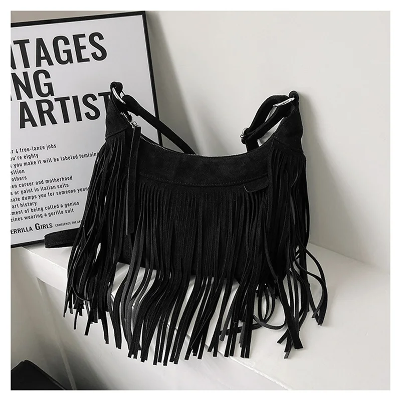 2022 Vintage Style damskie torebki na ramię Suede Tassel crossbody torby moda damska torebki 4 kolory Drop Shipping