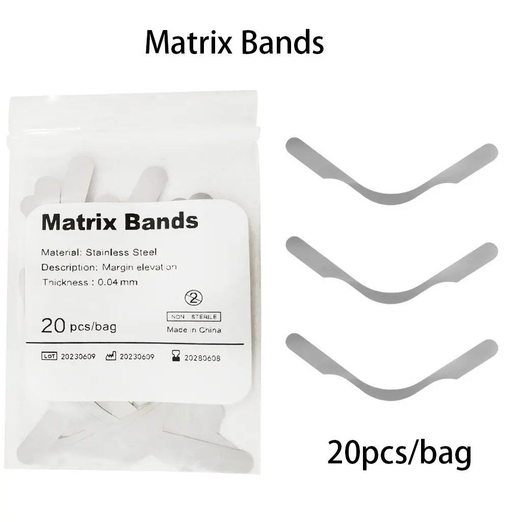 

20Pcs Dental Matrix Bands Tofflemire Stuck Gingival Wall Lift Large Curvature Sectional Contoured Matrices Dentistry Tool