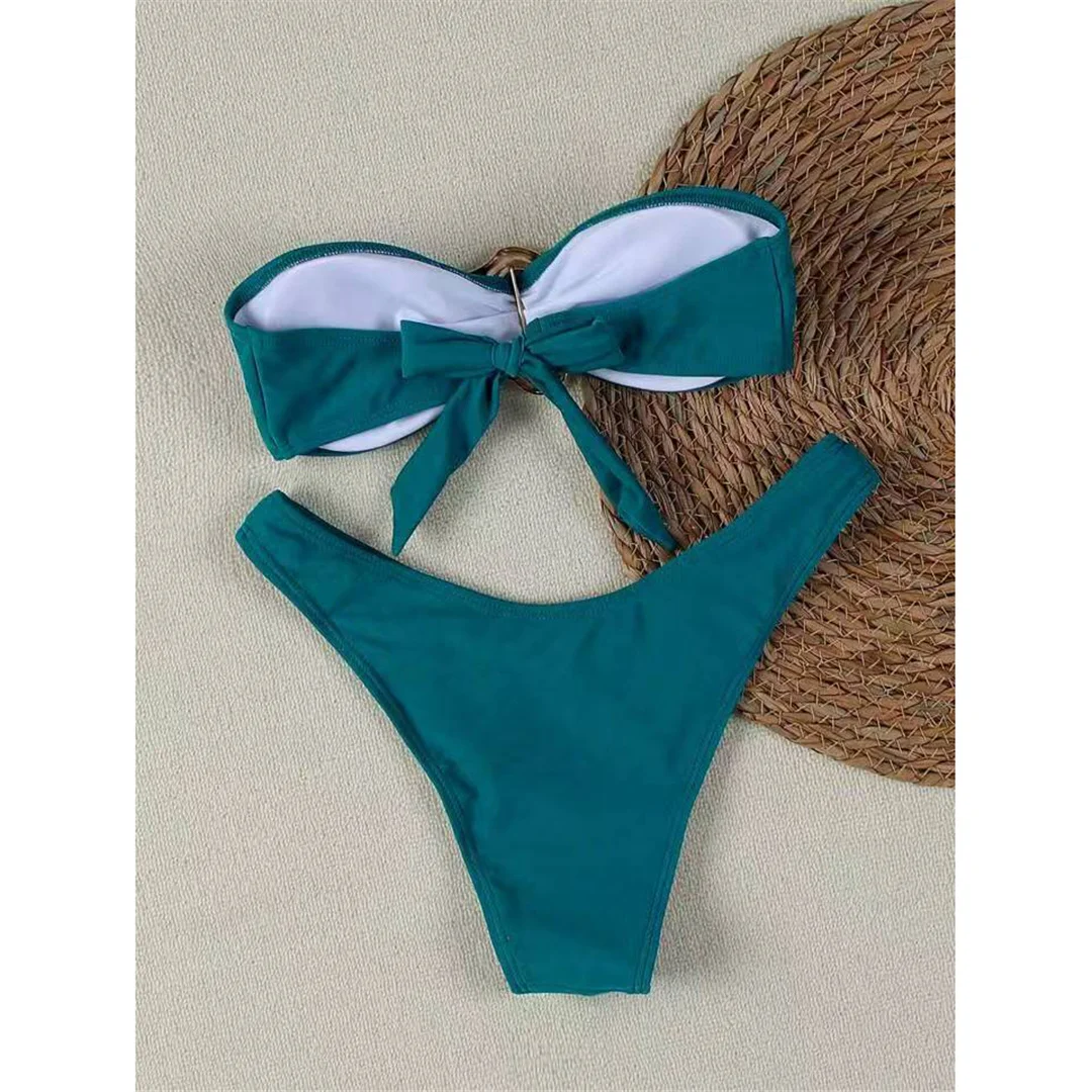 7 Farben Bandeau Metallring Brasilianischer Bikini Damen Badeanzug Frauen Bademode Zweiteiliger Bikini-Set Badeanzug Schwimmanzug V6516 – Detail 39
