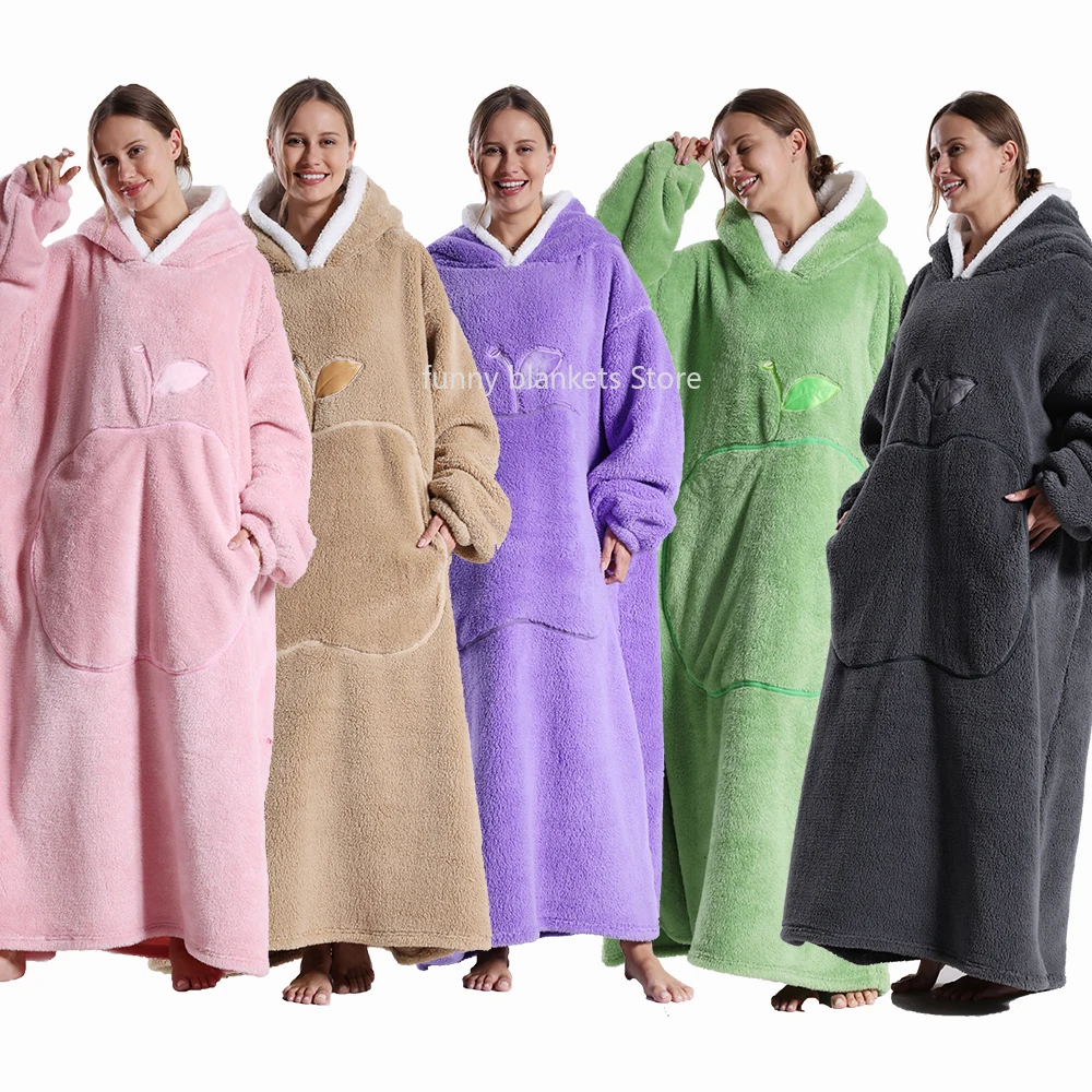 New Super Long Oversized TV Wearable Blanket Extra Long Warm Plush Fleece Winter Sherp Hoodie Men Women Soft Sweatshirt Gifts