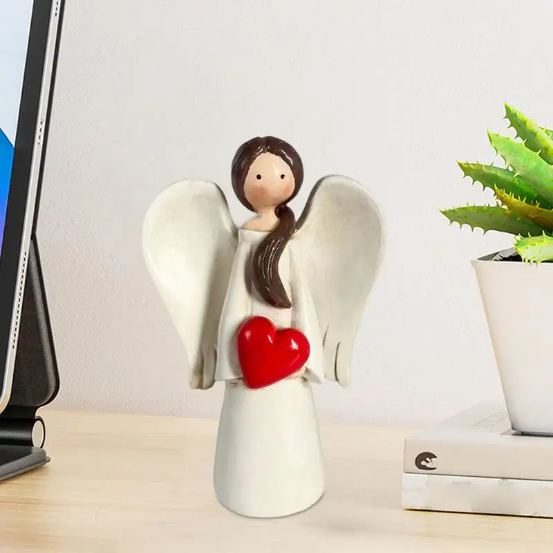 Angel Collectible Figurine Resin Praying Angel Sculpture With Heart Hand Craved Praying Angel Sculpture Figurine For Bookshelf