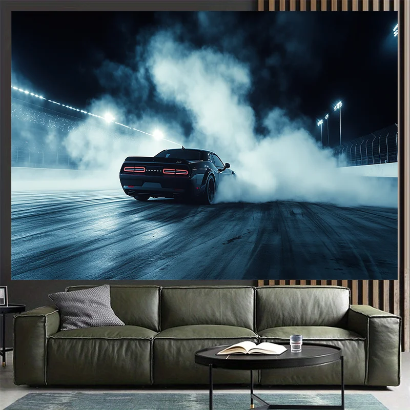 Vintage black sports car Digital printing polyester wall tapestry suitable for use in living rooms bedrooms offices bars party
