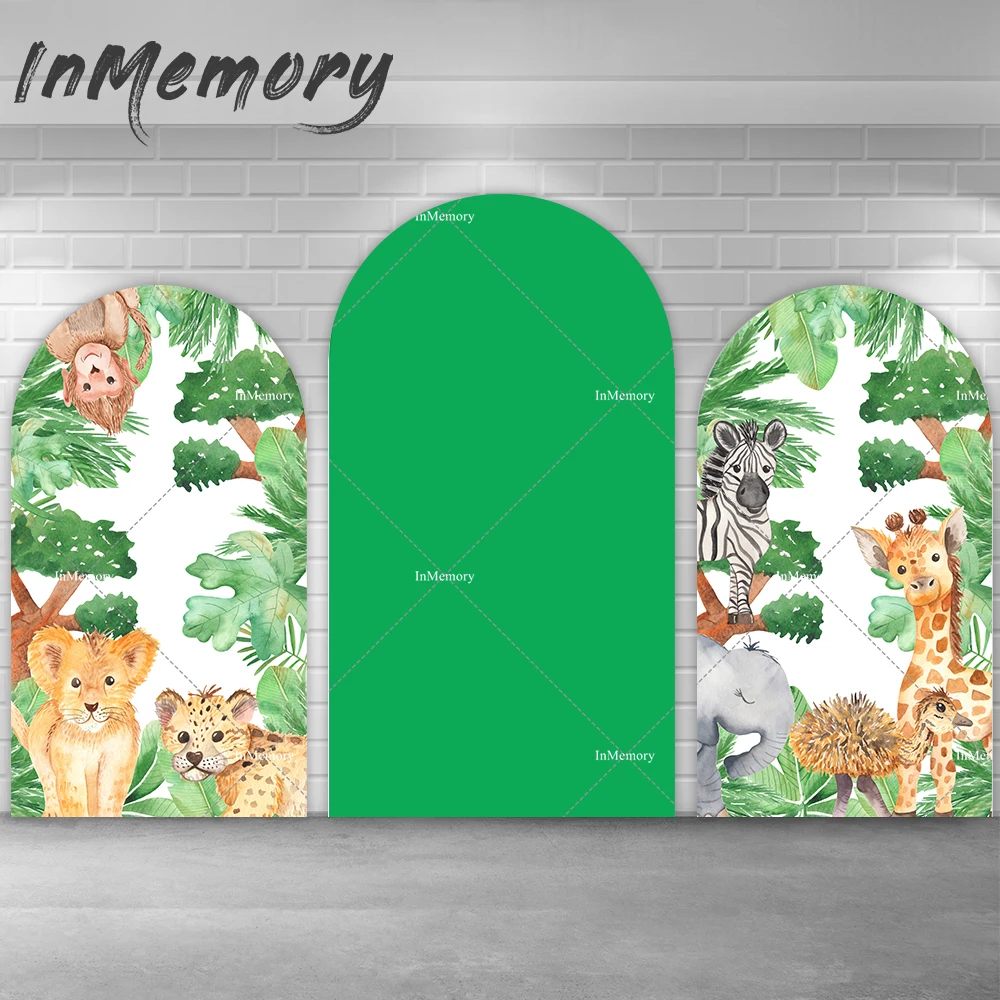 Green Jungle Safari Baby Shower Arch Backdrop Covers Wild One Chiara Background Wall Photo Studio Double Side