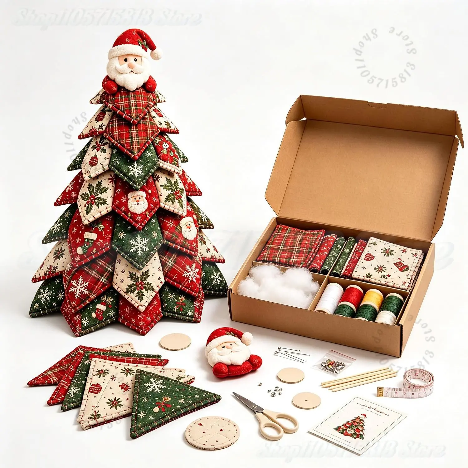 Christmas & Halloween DIY Quilted Fabric Tree Kit, 3D Fabric Patchwork Craft Set for Beginners, Handmade Tabletop Holiday Decor