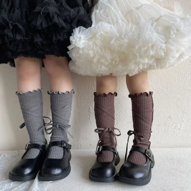 1 Pair Sweet Simplicity Kids Girl Calf Sock Long Ribbon Bow Fashion Sock for Children Spring Autumn Soft Cotton School Sock