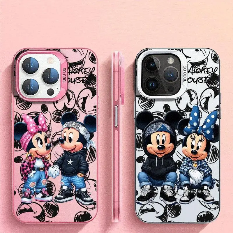 Disney Mickey Minnie Mouse Case For Apple iPhone 11 15 13 14 Pro Max 12 14 Plus 11Pro Matte Lens Protect Plating Phone Cover