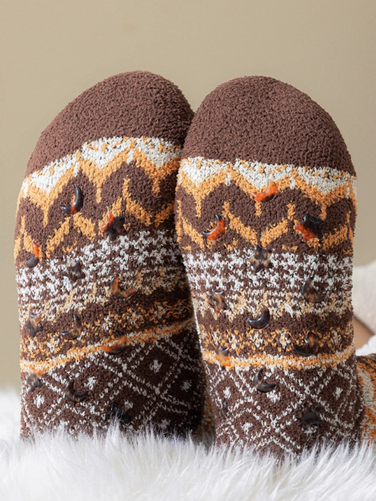 Lamb Wool Floor Socks Autumn and Winter Fleece Thickened Warm Non-slip Silicone Home Socks Ethnic Style Tube Socks
