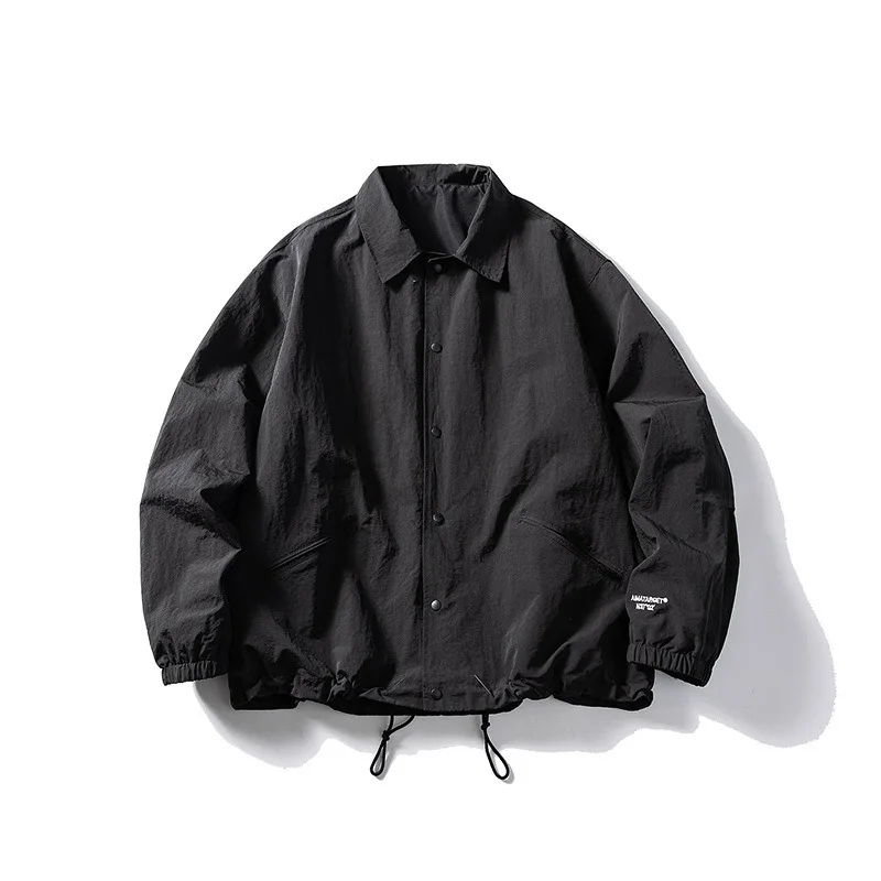 Veste Homme Printemps Automne Col Rabattu Manches Longues Fermeture Éclair Rétro Fine Ample Décontra