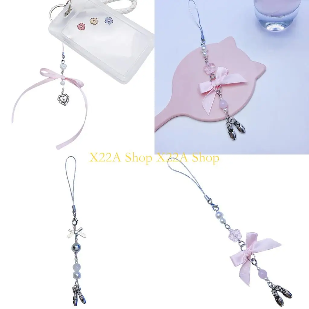 Unique Bowknot Bead Dance Shoe Phone Necklace Lanyard DIY Handcrafted Bag Accessory