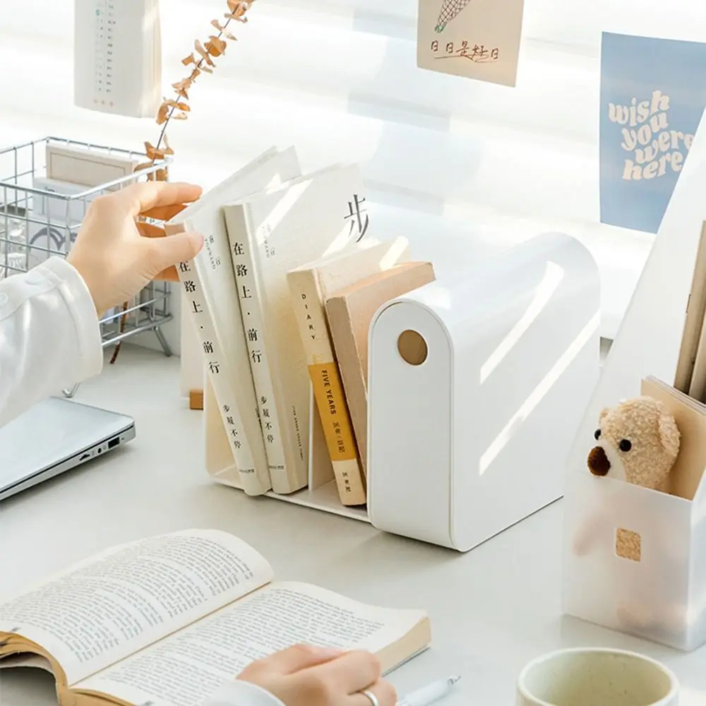 

Simple Separation Plastic Bookend with Drawers Stationery Organizer Pull Out Desktop Bookshelf Space Saving Anti-slip Bottom