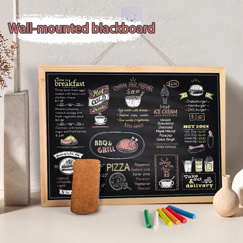 One Piece of Wall-Mounted Blackboard for Household and Teaching Use, Large-Sized Commercial Wooden Billboard for Shops